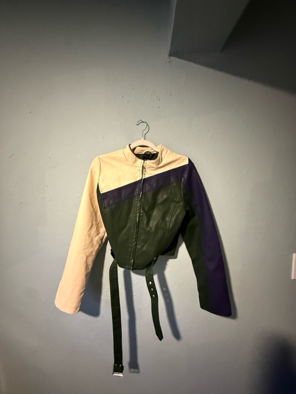 Urban outfitters color block Green, Cream Leather Jacket - Women